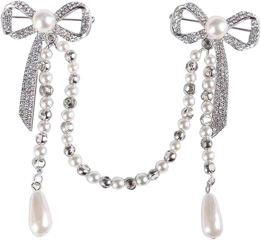 Brooch Pin for Women Elegant Lady Pin Brooch Pearl and Diamond Tassel Brooch Chain Accessory for Dresses Coats and Shawls