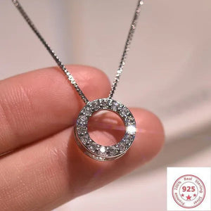 925 Sterling Silver Diamond Circle Rings Pendant Necklace for Women Daily Casual Fashion Accessories