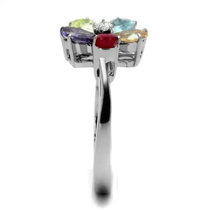 1.86 Ct Mulit Color Cubic Zirconia Stainless Steel Cocktail Ring Women's Size 5-10