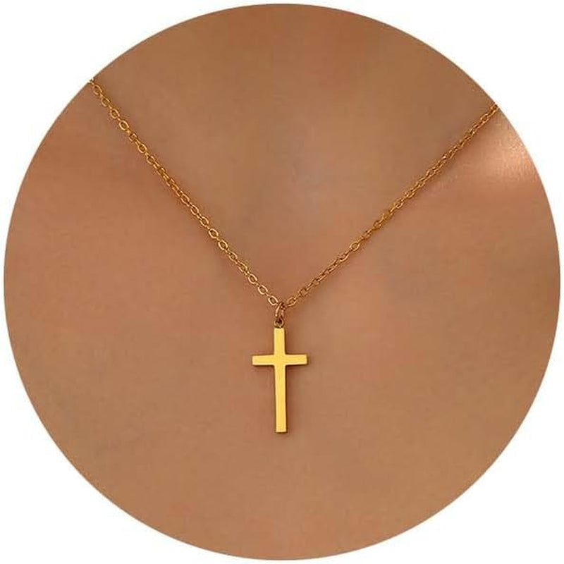 18K Gold Plated Sideways Cross Necklace for Women Stainless Steel Tiny Small Cross Pendant Necklace Dainty Simple Jewelry Christmas Gifts