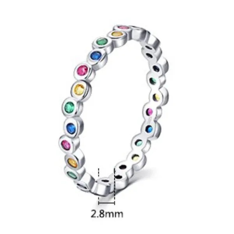 Dainty Fashion Colorfuls Gemstone Silver Plated Rings for Women Bridal Wedding Thin Rings Jewelry Gift