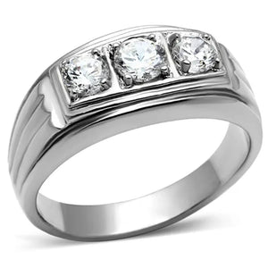Men'S round Cut Simulated Diamond Silver Stainless Steel 316 Ring Sizes 8-13