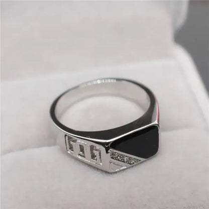 Fashion Male Jewelry Classic Gold Color White Sapphire Diamond CZ Wedding Ring Black Enamel Agate Rings for Men Christmas Party Gift Size 7 8 9 10 11 12