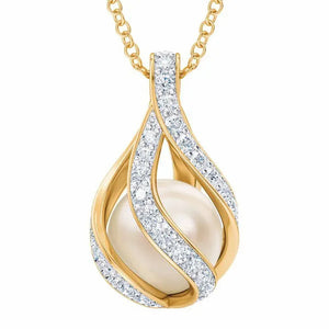 3 Colors Love's Embrace Pearl & Diamond Pendant ( Silver / Rose Gold / Gold )