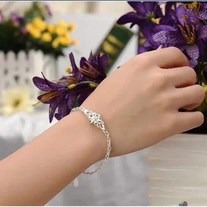Fashion Beautiful 925 Sterling Silver Solid Flower Bracelet for Women Chain Charm Classic Wedding Jewelry Gift