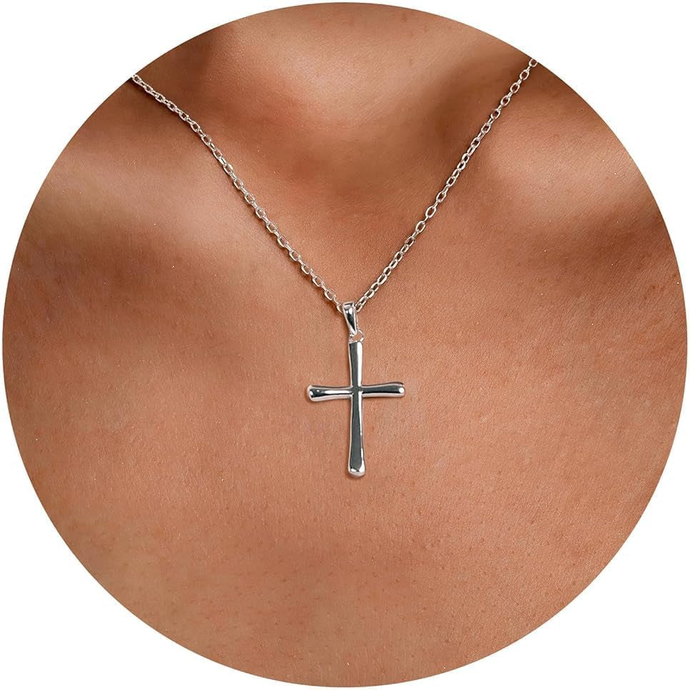 Silver Cross Necklace for Women, Handcrafted S925 Sterling Silver, 18K Gold, White Gold, or Cubic Zirconia Set Design, Dainty Cross Pendant Necklace Gift for Women Girls