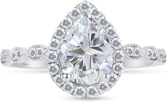 925 Sterling Silver Teardrop Infinity Design, Center 12X8MM (2.75 Ct) Pear Cut Moissanite Lab Created Diamond Engagement Promise Ring Jewelry for Women Gifts for Her (3.25 Ct)