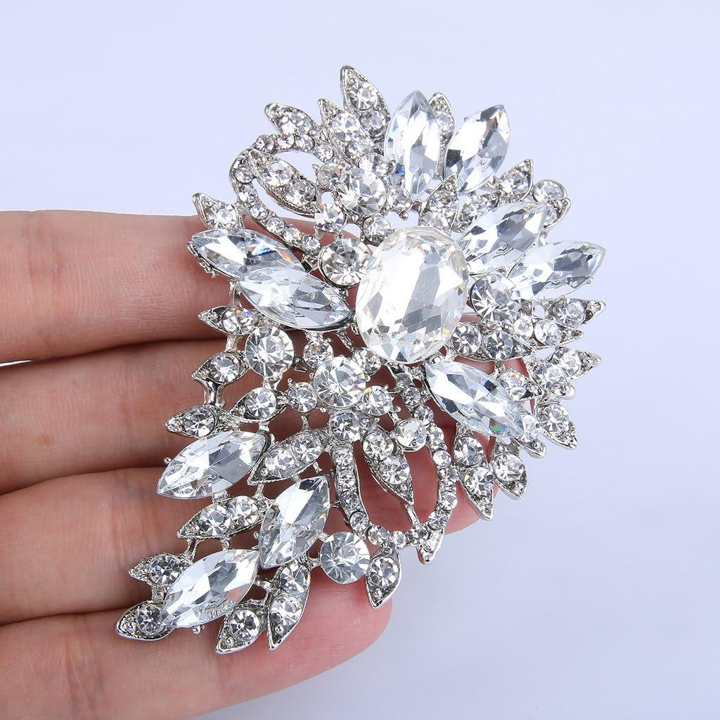 Women'S Austrian Crystal Wedding Flower Leaf Bouquet Brooch
