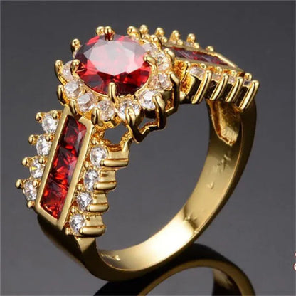 HOT Brand  Fashion Oval Cut Blue Sapphire&Red Ruby Wedding Ring 18k White Gold Jewlry for Women