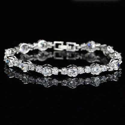 Gloriya High-Grade CZ Evening Party Jewelry For Woman Hand-inlay Round Blue Crystal Silver Plated Tennis Bracelet