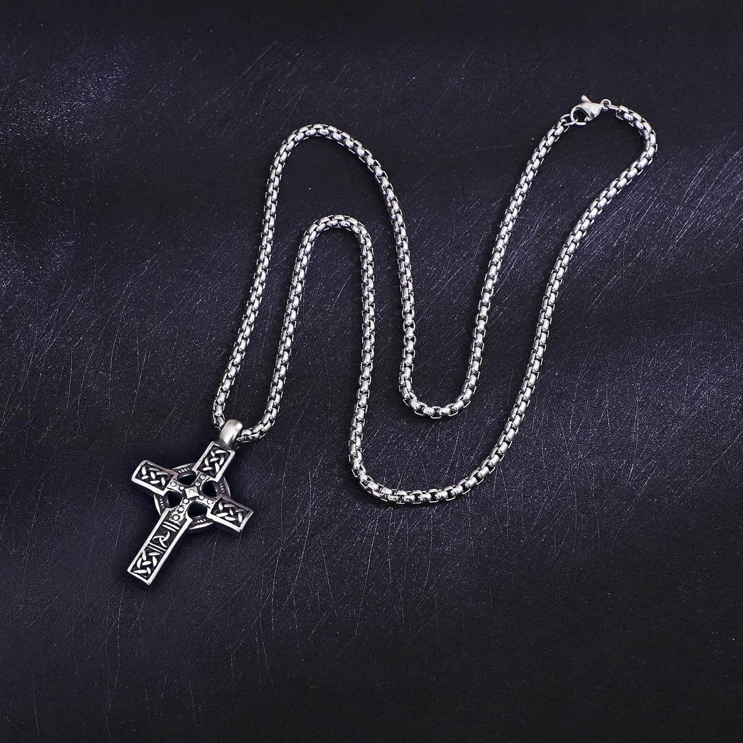 316L Stainless Steel Necklace Jesus Crucifix Cross Necklace for Men Celtic Orthodox Cross Necklace Virgin Mary Pendant Necklace Viking Rune Chain Necklace Religious Christian Jewelry Gifts for Men