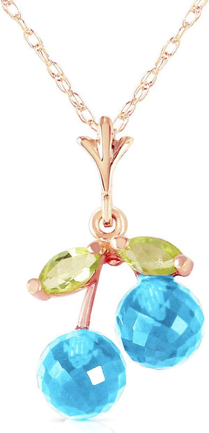 1.45 Carat 14K Solid Rose Gold Natural Blue Topaz Peridot Pendant Necklace