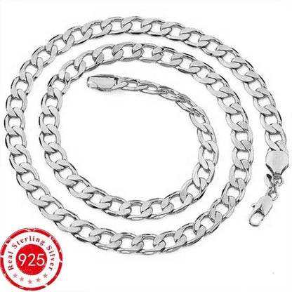 European and American Fashion 925 Sterling Silver Italian Curb Link Chain Necklace Bracelet 925 Silver High Quality Jewelry Sets for Women and Men