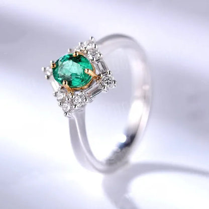 Oval Cut Emerald engagement ring art deco ring halo round and baguette diamond vintage white gold wedding ring unique anniversary art deco Size 5-11 Bague Femme