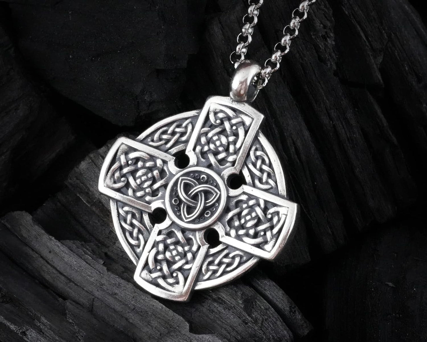 Triskele Handmade Celtic Cross Necklace for Women - Symbol of Faith Heritage - Cross Pendant for Men - Celtic Irish Cross Jewlery Charm - Catholic 925 Sterling Silver Cross Necklace