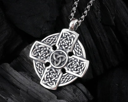 Triskele Handmade Celtic Cross Necklace for Women - Symbol of Faith Heritage - Cross Pendant for Men - Celtic Irish Cross Jewlery Charm - Catholic 925 Sterling Silver Cross Necklace