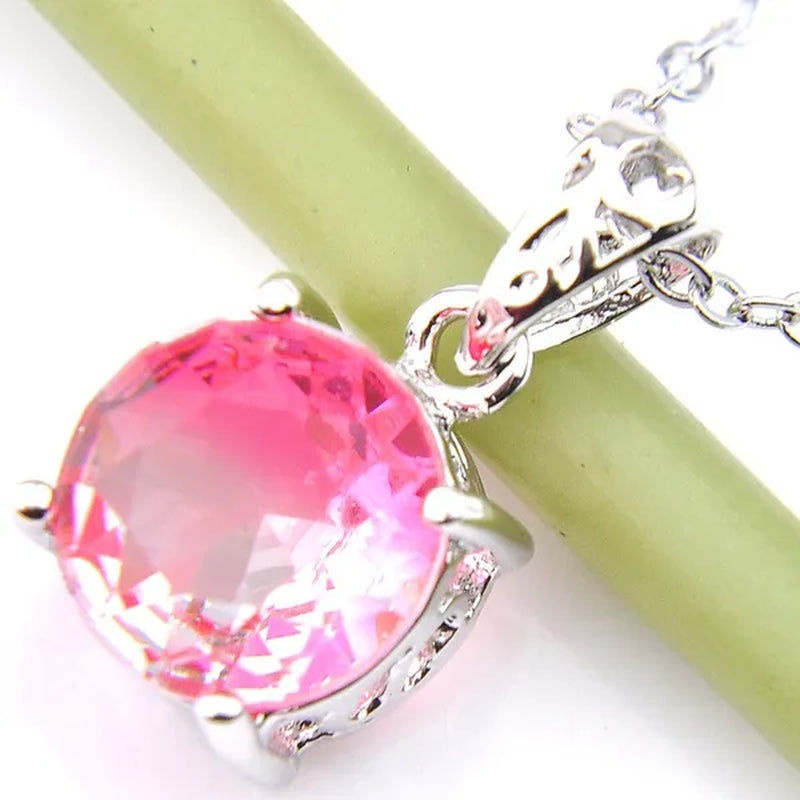 Luckyshine Dazzling Round Fire Bi-Colored Tourmaline Gemstone Silver Earrings Pendants Necklaces Jewelry Sets for Women