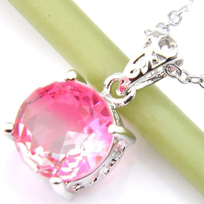 Luckyshine Dazzling Round Fire Bi-Colored Tourmaline Gemstone Silver Earrings Pendants Necklaces Jewelry Sets for Women