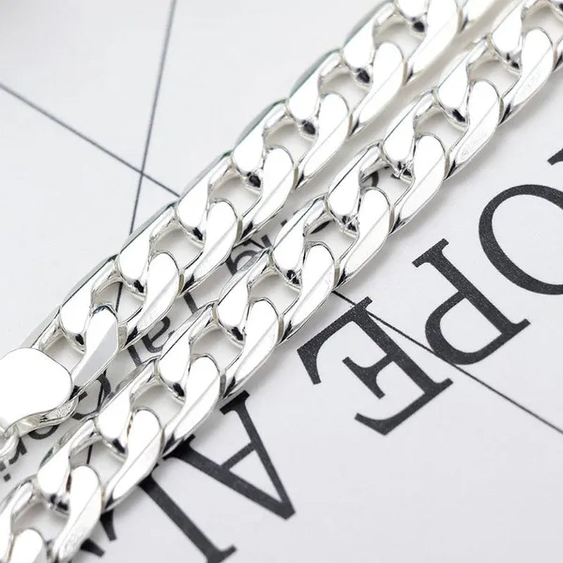 High Quality 925 Sterling Silver 12MM Width Male Jewelry 925 Solid Silver Fashion Jewelry Men Curb Chain Necklace Bracelet 8-30 Inches