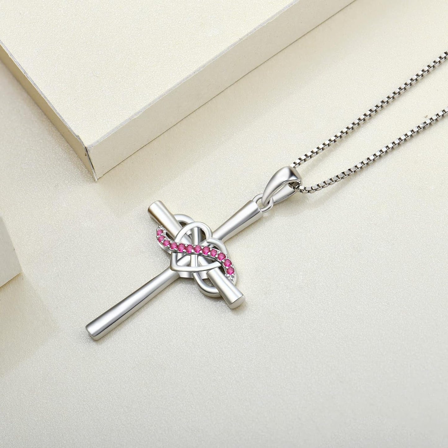 Cross Necklace Sterling Silver Infinity Heart Crucifix Pendant Gemstones Criss Jewelry for Women