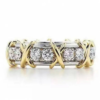 Brand Jewelry Lady's 925 Sterling Silver Tanzanite Couple rings Yellow Gold Cross Eternal Band Wedding Ring for Women size 5-12