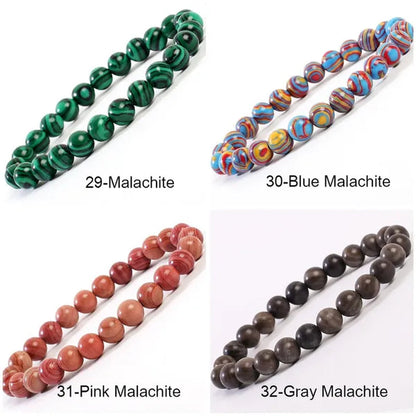 43 Style New 8MM Natural Stone Bracelet / Apatite / Agate /amethyst /watermelon /Rose Quartz /Morgan Stone/malachite/Tiger Eye Fashion Bracelet Unisex