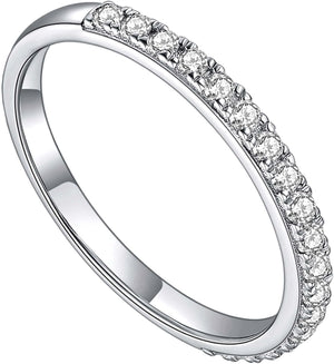 Moissanite Wedding Band for Women Half Eternity 925 Sterling Silver 0.3Ct DEF Color VVS Lab Created Moissanite Thin Real Moissanite Anniversary Engagement Bands Ring Size 4-11