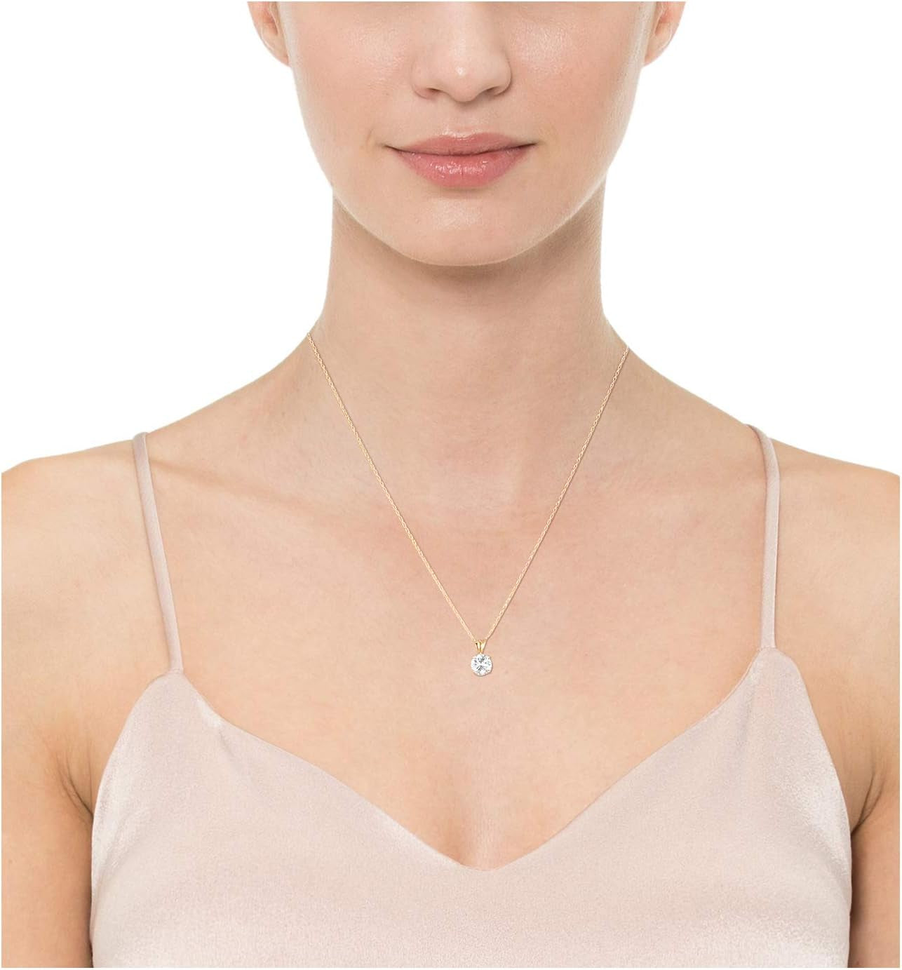 Plated Sterling Silver Cubic Zirconia round Cut Solitaire Pendant Necklace, 18"