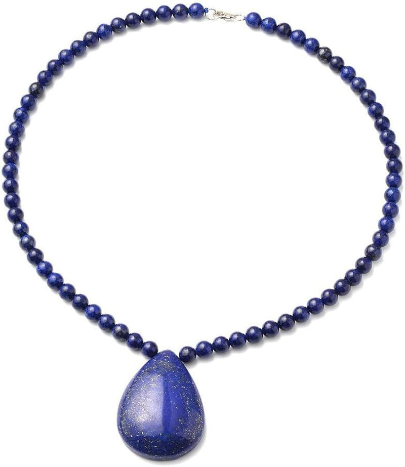 Lapis Lazuli Necklace in 925 Sterling Silver - Lapis Lazuli Teardrop Pendant Beaded Necklace - 18" Necklace Length Costume Jewelry for Women Birthday Gifts for Women
