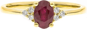 10K Yellow Gold Genuine Ruby Ring with Diamonds for Women | Ethically, Authentically & Organically Sourced (Oval) Shaped Ruby Hand-Crafted Jewelry for Her | Ruby Ring for Women
