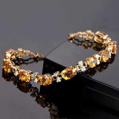 Romantic 18k Golden Plated Copper Setting Heart Shape Citrine  Jewelry Set Love Shape Pendant Necklace Heart Micro Inlaid Cubic Zirconia Stud Earrings Butterfly Open-End Ring Flower Bracelets for Women Gifts