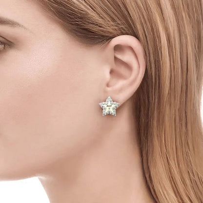 Temperament Ladies Fashion Shining Star 18K Yellow Love White Sapphire Diamond Earrings Ring