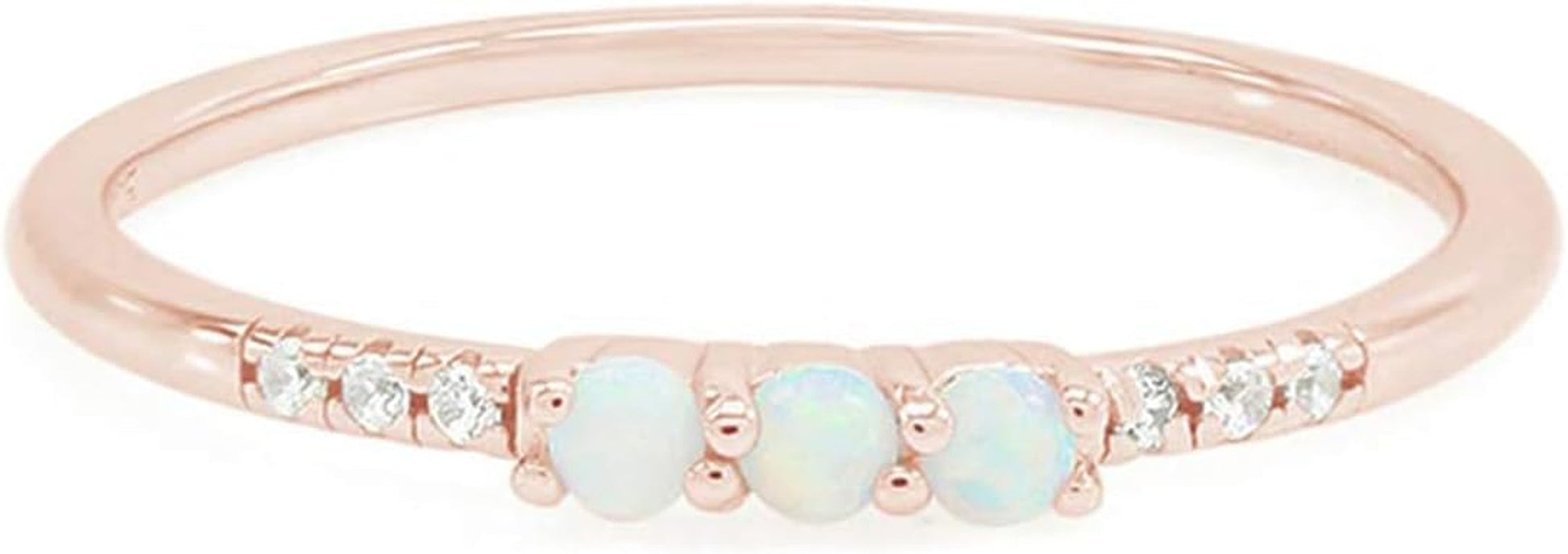 Dainty Stackable Opal Promise Ring Band in 14K Gold over Sterling Silver, Mother'S Day Jewelry Gift for Her