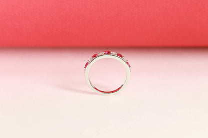 14K White Gold Mozambique Genuine Ruby Ring with Diamonds for Women | Ethically, Authentically & Organically Sourced (Round) Shaped Ruby Hand-Crafted Jewelry for Her | Ruby Ring for Women