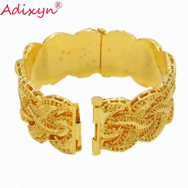 Adixyn Ethiopian Gold Bangle for Women Wedding Bride Bracelets Gold Color Jewelry Middle East African Bride Gifts N10276