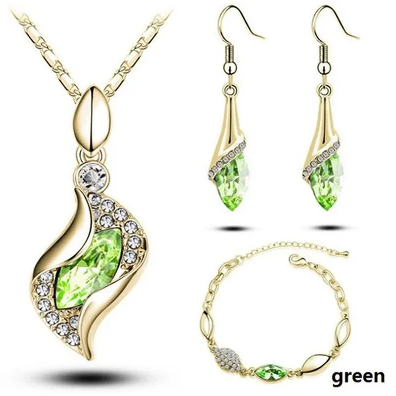 2022 Elegant Luxury Simple 18k Gold Sterling Silver Rose Gold Color Austrian Crystal Pendant Necklace Earring Bracelet 925 Sterling Silver Engagement Jewelry Set Lady Gift Birthday Gift Jewelry Set