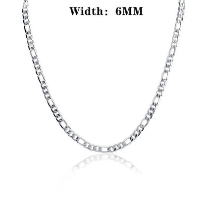 2pcs/Set(Bracelet+Necklace) 925 Sterling Silver Charms Men Women Figaro Curb Lobster Clasps Link Chain Bracelet and Necklace Fashion Exquisite Jewelry Gifts