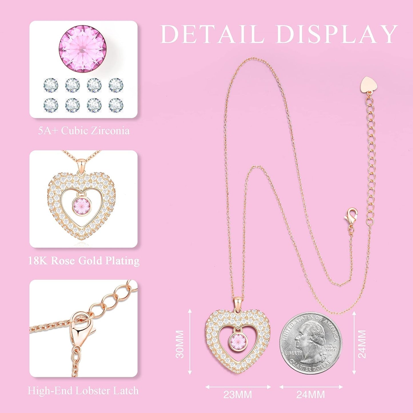 Birthstone Necklaces for Women & Girls, Love Heart Pendant Necklace Chains Jewelry Gifts, 5A Zirconia I Love You Necklace, Anniversary Birthday 2023 Gifts for Wife/Girlfriend/Her