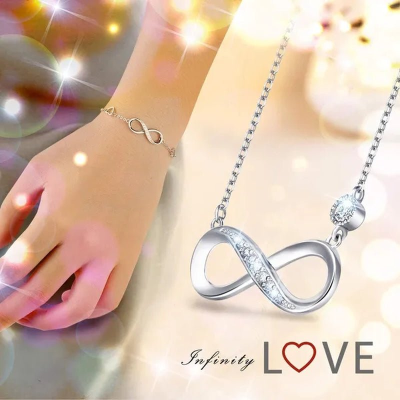 925 Sterling Silver Necklace Bracelet One Sets Forever Love” Infinity Heart Love Jewelry Sets White Gold Plated Diamond Women Necklace Gift for Mother's Day - WORLD TIME VISITS
