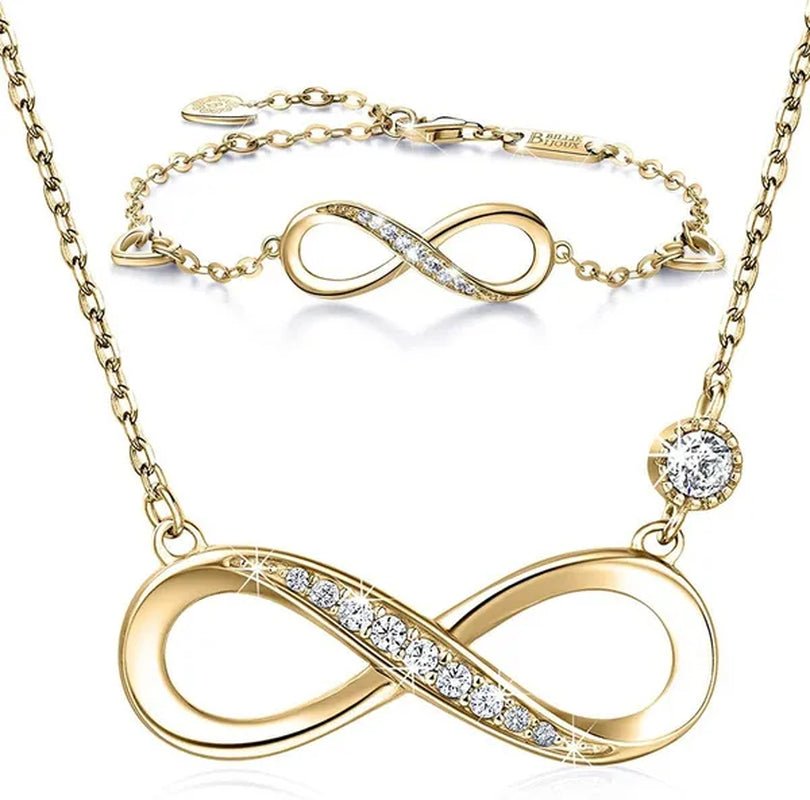 925 Sterling Silver Necklace Bracelet One Sets Forever Love” Infinity Heart Love Jewelry Sets White Gold Plated Diamond Women Necklace Gift for Mother's Day - WORLD TIME VISITS