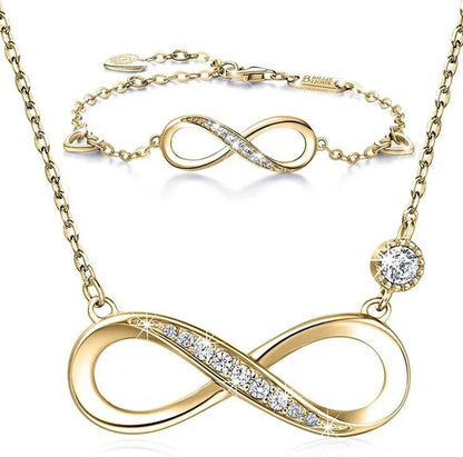 925 Sterling Silver Necklace Bracelet One Sets Forever Love” Infinity Heart Love Jewelry Sets White Gold Plated Diamond Women Necklace Gift for Mother's Day - WORLD TIME VISITS