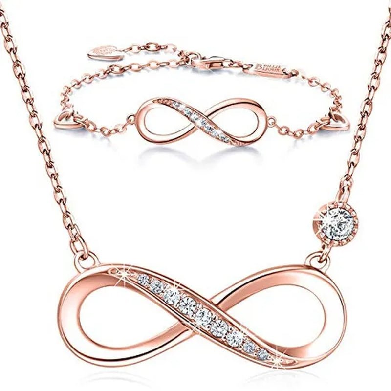 925 Sterling Silver Necklace Bracelet One Sets Forever Love” Infinity Heart Love Jewelry Sets White Gold Plated Diamond Women Necklace Gift for Mother's Day - WORLD TIME VISITS