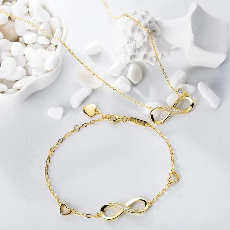925 Sterling Silver Necklace Bracelet One Sets Forever Love” Infinity Heart Love Jewelry Sets White Gold Plated Diamond Women Necklace Gift for Mother's Day - WORLD TIME VISITS