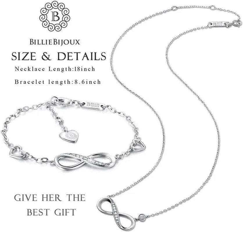 925 Sterling Silver Necklace Bracelet One Sets Forever Love” Infinity Heart Love Jewelry Sets White Gold Plated Diamond Women Necklace Gift for Mother's Day - WORLD TIME VISITS