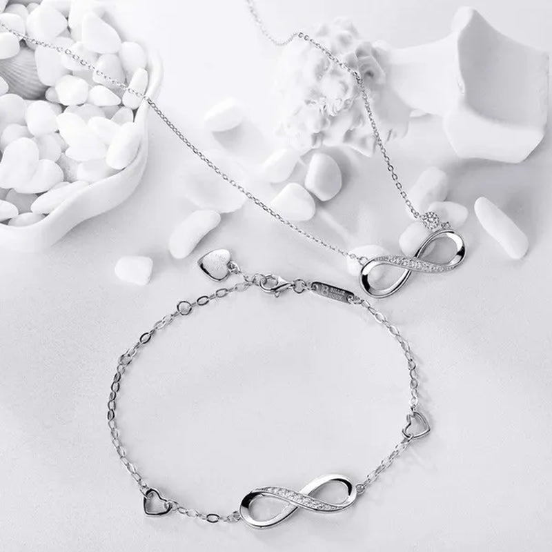 925 Sterling Silver Necklace Bracelet One Sets Forever Love” Infinity Heart Love Jewelry Sets White Gold Plated Diamond Women Necklace Gift for Mother's Day - WORLD TIME VISITS