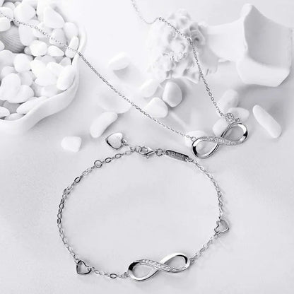 925 Sterling Silver Necklace Bracelet One Sets Forever Love” Infinity Heart Love Jewelry Sets White Gold Plated Diamond Women Necklace Gift for Mother's Day - WORLD TIME VISITS