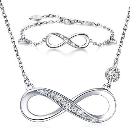925 Sterling Silver Necklace Bracelet One Sets Forever Love” Infinity Heart Love Jewelry Sets White Gold Plated Diamond Women Necklace Gift for Mother's Day - WORLD TIME VISITS