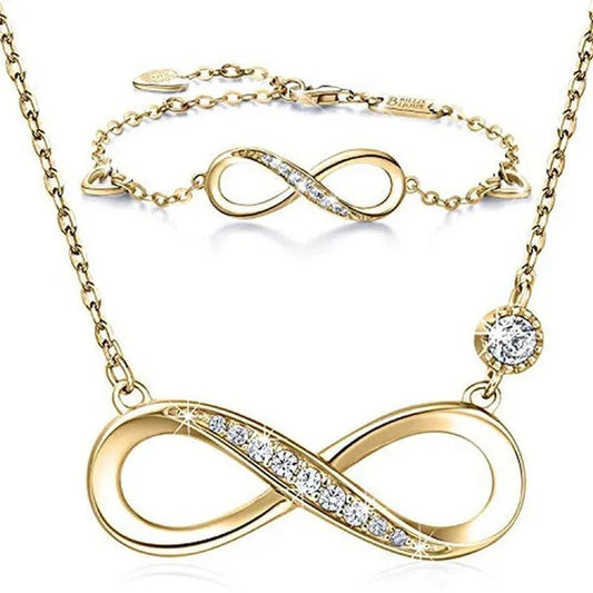 925 Sterling Silver Necklace Bracelet One Sets Forever Love” Infinity Heart Love Jewelry Sets White Gold Plated Diamond Women Necklace Gift for Mother's Day - WORLD TIME VISITS