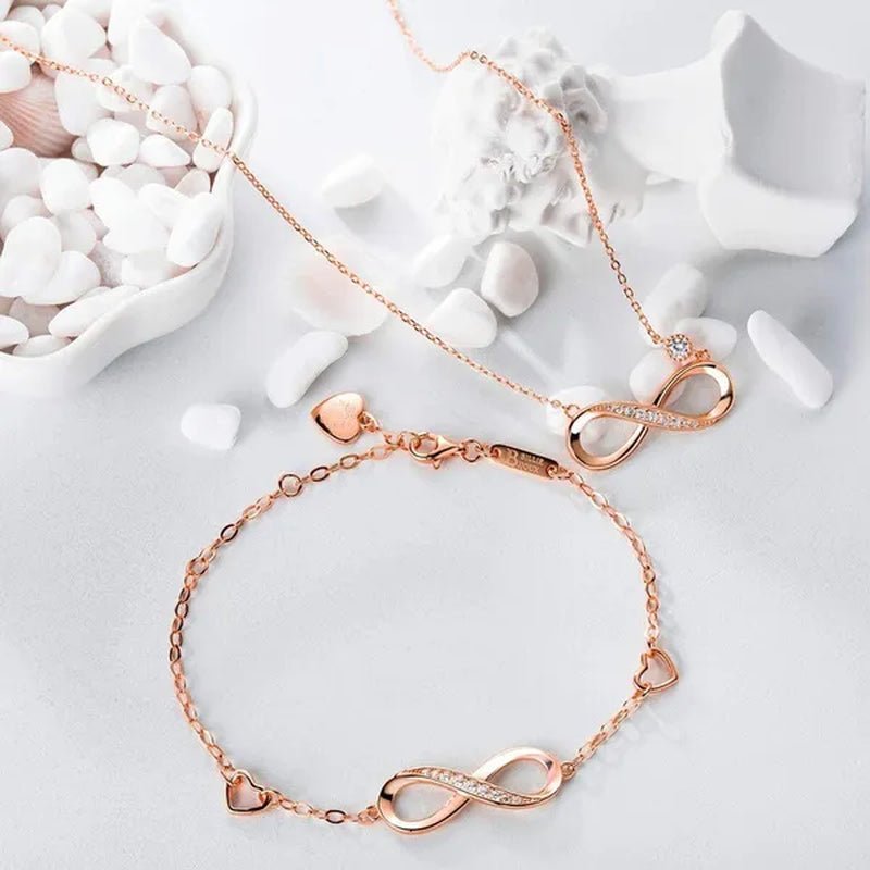 925 Sterling Silver Necklace Bracelet One Sets Forever Love” Infinity Heart Love Jewelry Sets White Gold Plated Diamond Women Necklace Gift for Mother's Day - WORLD TIME VISITS