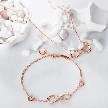 925 Sterling Silver Necklace Bracelet One Sets Forever Love” Infinity Heart Love Jewelry Sets White Gold Plated Diamond Women Necklace Gift for Mother's Day - WORLD TIME VISITS